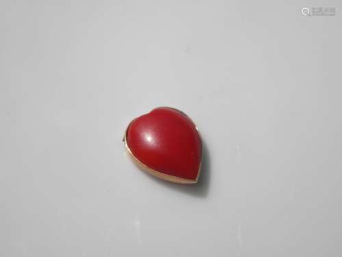 Antique Ox Blood Red Coral Heart Pendant