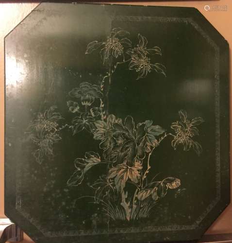 Antique Chinese Green Lacquer Panel