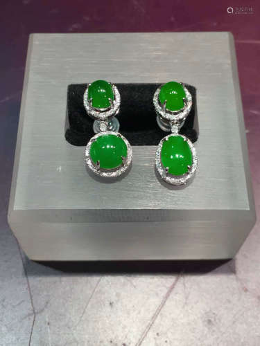 18K Gold Diamond Green Jadeite Earrings