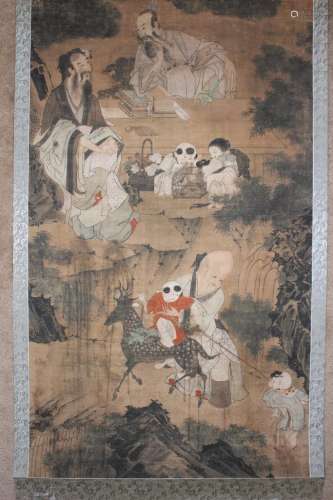 Qing/Ming Chinese scroll painting, 3 Dao Gods, by Wang Wenwei