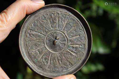 Genuine Islamic Persian bronze mirror, 8 cm, circa 1000-1100 AD,