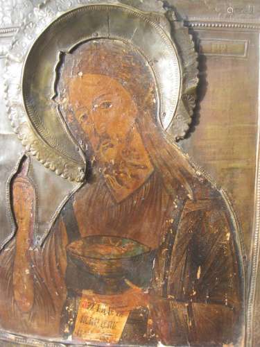 Russian Icon: St John the Baptist and Jesus, 18th century