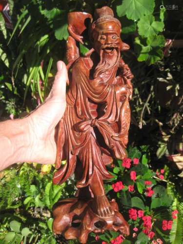 Antique Chinese carved hard red wood Fisherman, Qing d