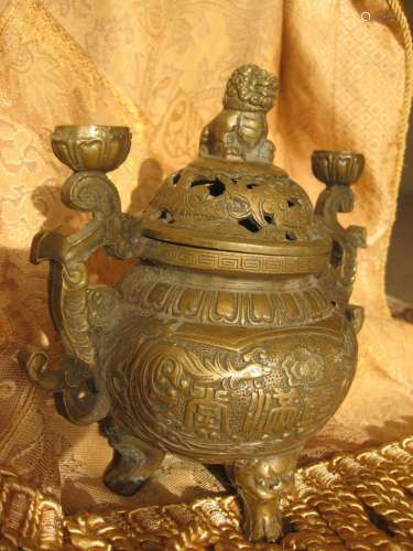 Ming Dynasty Bronze/Copper Lion Incense Burner with Lion on lid