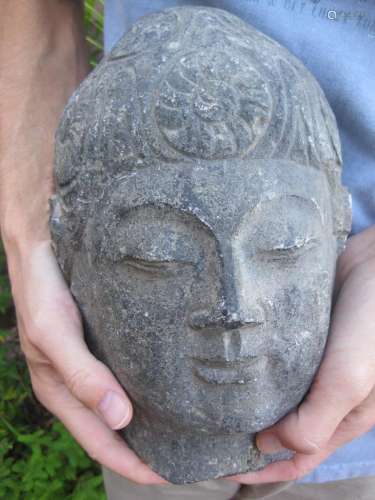 Chinese stone Buddha Head, 7 wheels of life, Tang dynasty