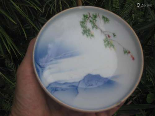 JAPANESE small plate with Mount. FUJI, Fukagawa mark