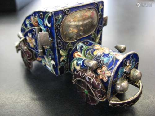 Russian Imperial Silver decorative enameled car model,