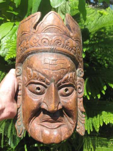 Carved Wooden Buddhist Tibetan Lama Mask, 31 cm