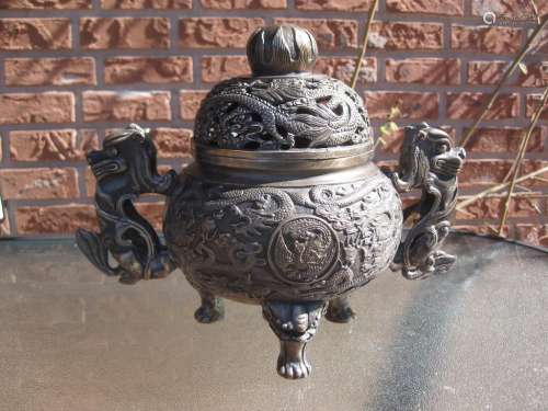 White Bronze Ming Dynasty Bronze Incense Burner, 6 characters