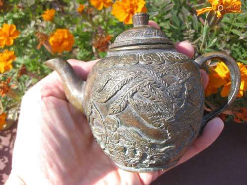 Chinese Antique Bronze Tea Pot, Qing Dynasty