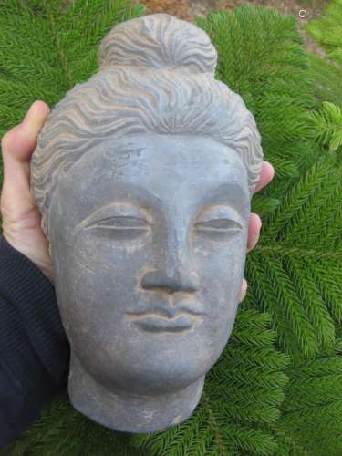 Gandhara Carved Stone Buddha head, 200-300AD, 22cm