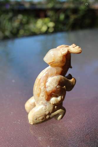 Chinese carved nephrite jade mysterious goat with wings