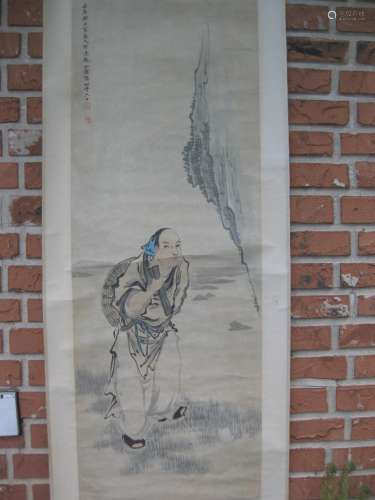 Chinese hanging scroll painting, Stranger, Xiao Qian Zhong attributed