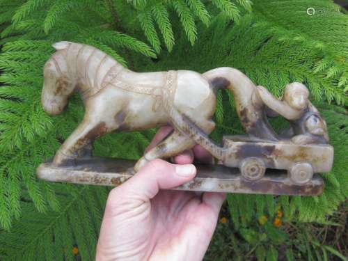Certified Chinese jade horse & monkey on chariot, Sui/Tang dyn