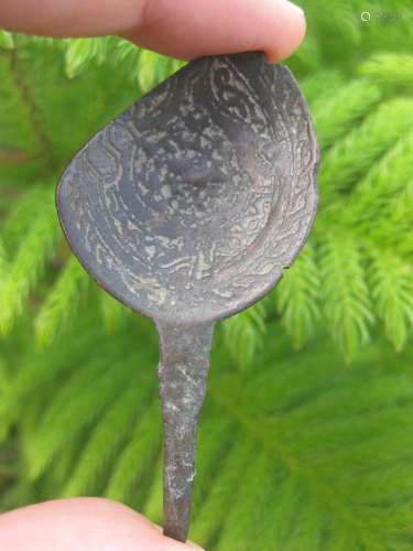 Genuine Early Islamic bronze spoon; great patina