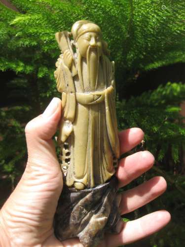 Antique Chinese carved soap stone- Old Philosopher
