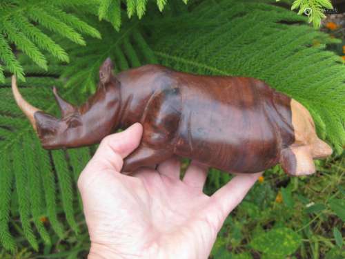 Carved teak wood Rhinoceros, Africa, Kenya, 26cm,