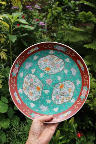 Antique Chinese porcelain hand painted plate with 3 windows, Qing Dynasty
