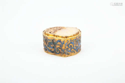 A CHINESE CLOISONNÉ BOX WITH COVER AND JADE INLAIDED
