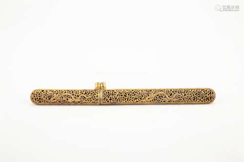 A CHINESE GILT BRONZE SCABBARD WITH DRAGON PATTERN