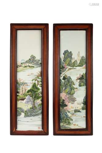A PAIR OF CHINESE FAMILLE-ROSE PORCELAIN HANGING PLAQUES