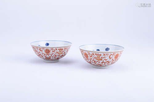 A CHINESE IRON-RED PORCELAIN BOWLS