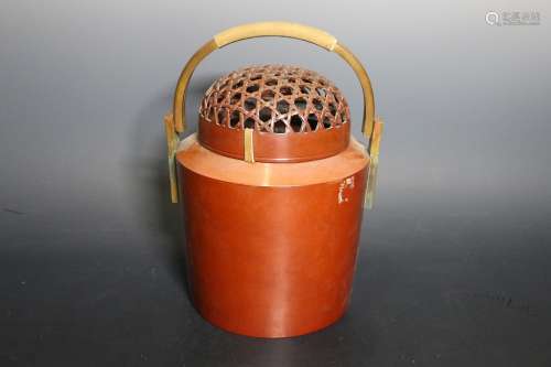 中川浄益造素銅筒形手炉