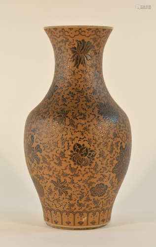 Chinese Japanese Terra Cotta Yixin Studio Porcelain Vase - Lotus Scene