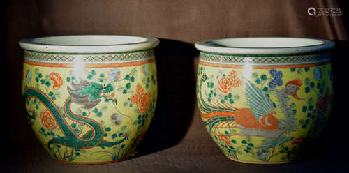 Pair Chinese Porcelain Fish Bowls