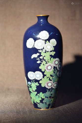 Japanese Cloisonne Vase with Purple Flower
