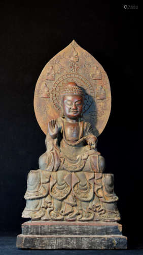 Chinese Lacquer on Wood Buddha with Mandala