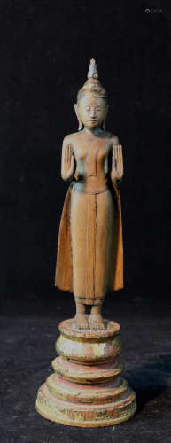 Siamese Thai Wood Standing Buddha on Base