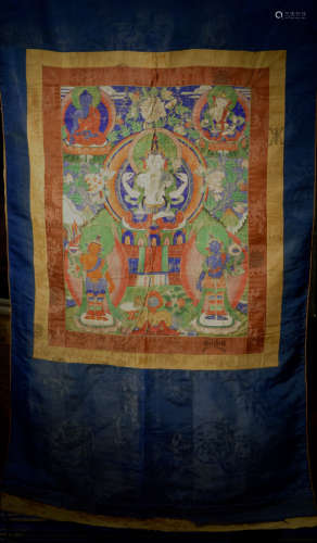 Mongolian Tibet Thangka with Original Fabric