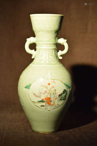 Chinese Celadon Porcelain Vase with Figural Scene