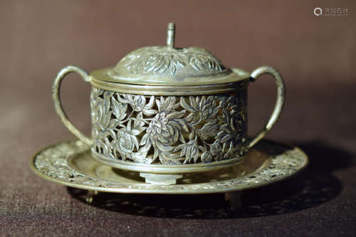 Chinese Export Silver Plate and Bowl - Floral Motif