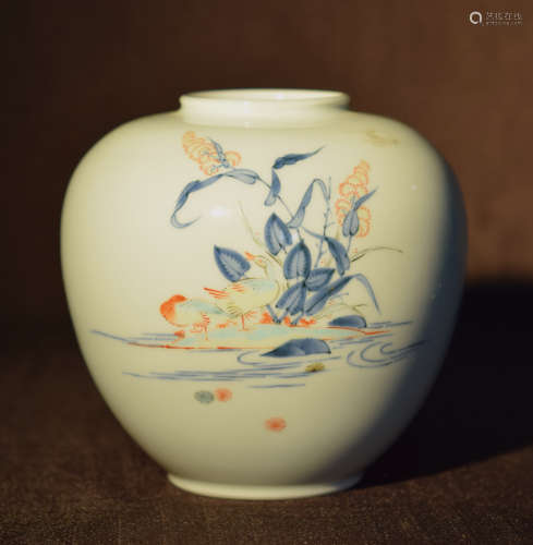 Japanese Koransha Porcelain Vase with Duck Scene