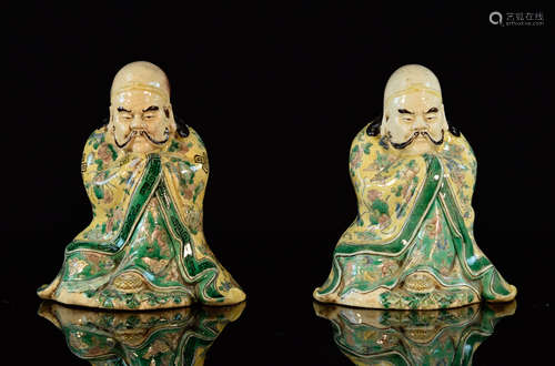 Chinese Porcelain Seated Lohan - Group of Two