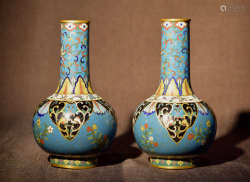 Pair Antique Chinese Cloisonne Tianchung Vases