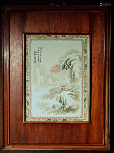 Chinese Porcelain Plaque with Snow Scene