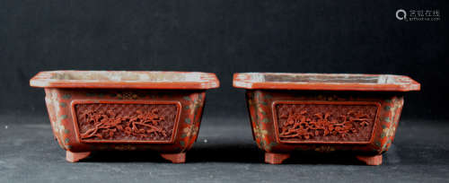 Pair Chinese Cinnabar Lacquer Planters