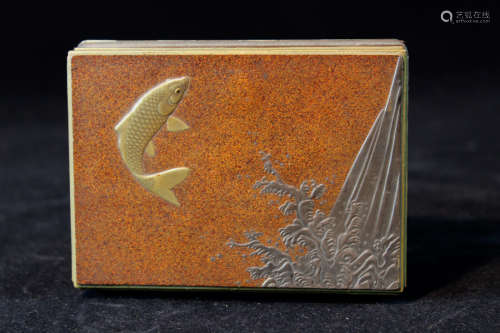 Japanese Lacquer Box with Koi and Wave Scene