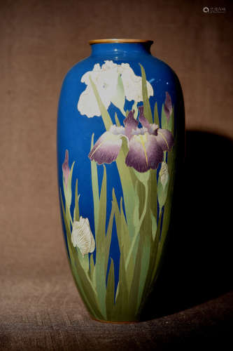 Japanese Cloisonne Vase with Iris Design