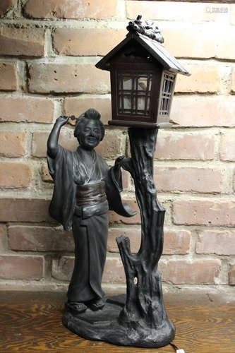 Large Japanese Bronze Geisha Lantern