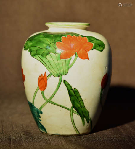 Japanese Studio Porcelain Vase - Lotus
