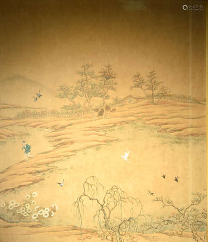 Chinese Painting on Paper - Scholar in landscape