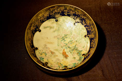 Japanese Satsuma Bowl with Rooster Scene - Kinkozan