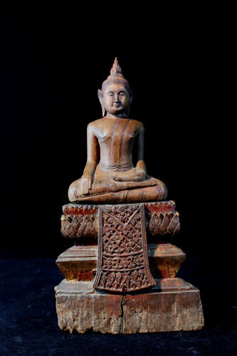 Siamese Thai Wood Seated Buddha on Stepped Base