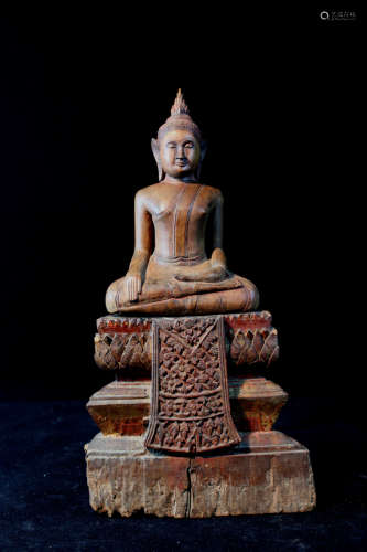 Siamese Thai Wood Seated Buddha on Stepped Base