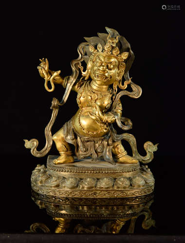 Tibet Bronze Deity with Snake in Hand