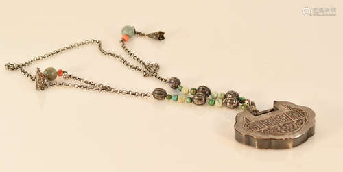 Chinese Silver Baby Lock with Coral Turquois Chain